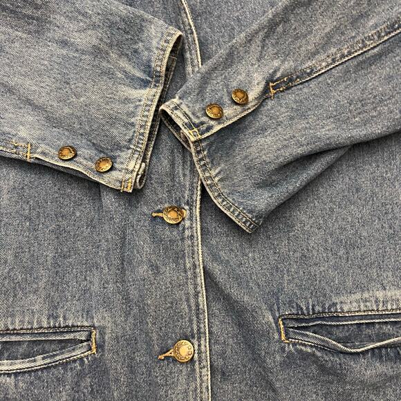 Baccini Denim Blazer Size 14 Vintage 90s Cotton Jacket One Button Long Line - Picture 6 of 12